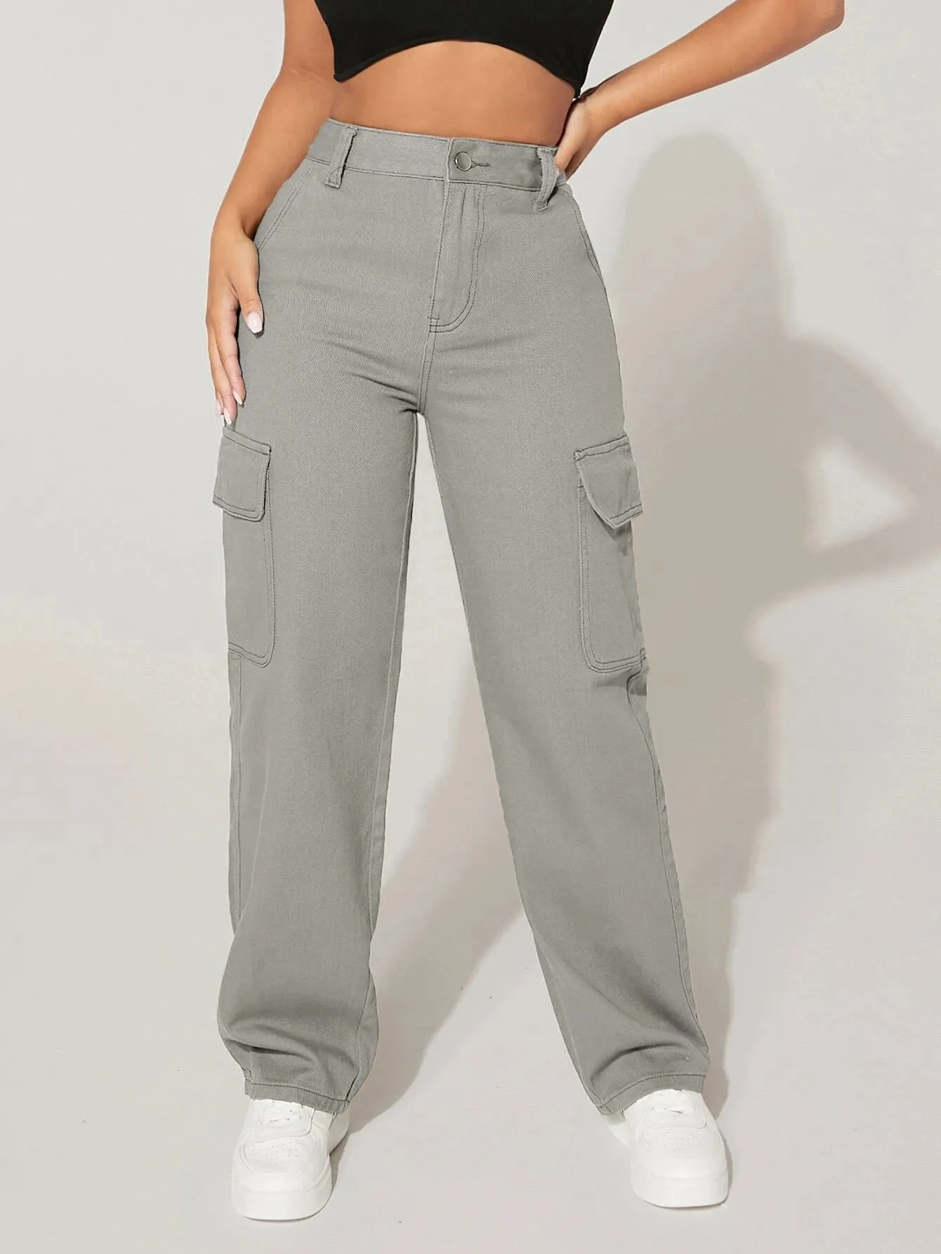 Solid Colored Pocket Side Cargo Jean
