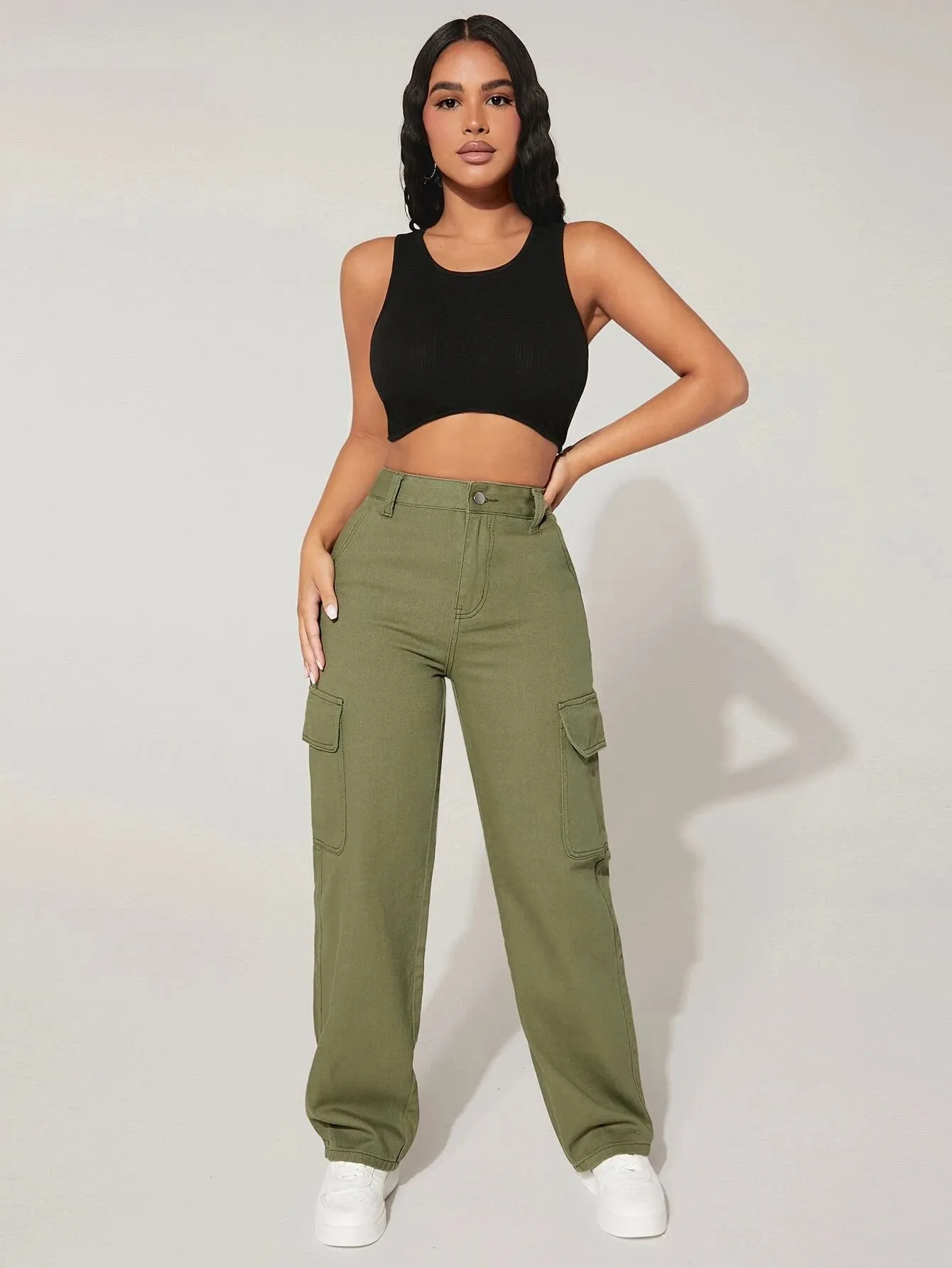 Solid Colored Pocket Side Cargo Jean