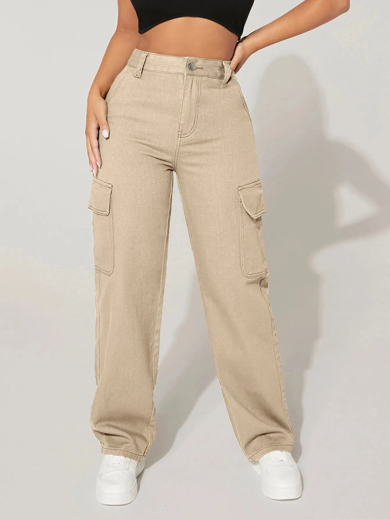 Solid Colored Pocket Side Cargo Jean