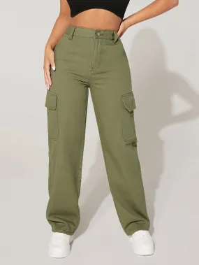 Solid Colored Pocket Side Cargo Jean
