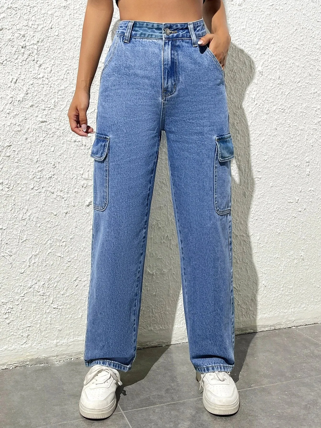 Solid Colored Pocket Side Cargo Jean