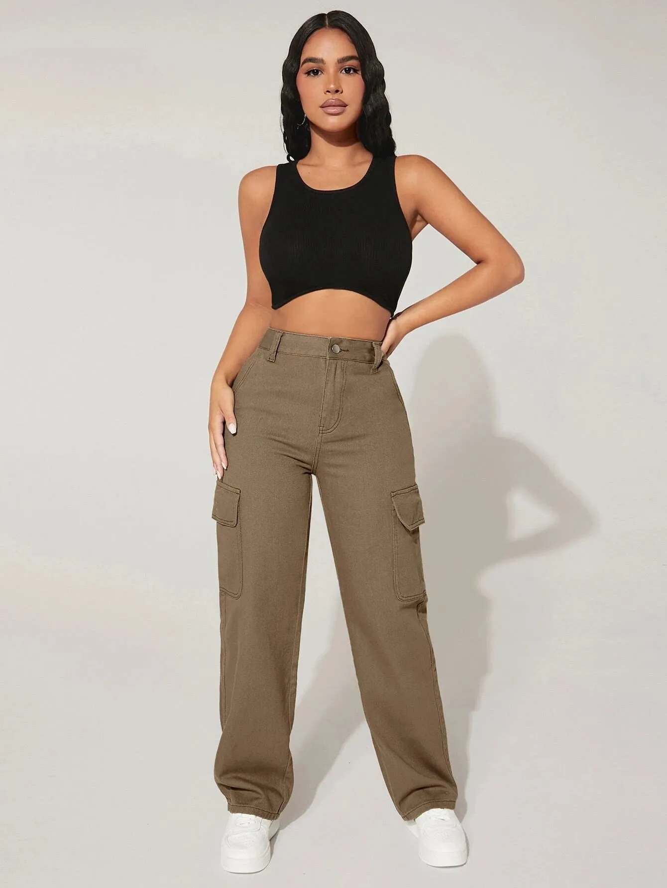 Solid Colored Pocket Side Cargo Jean