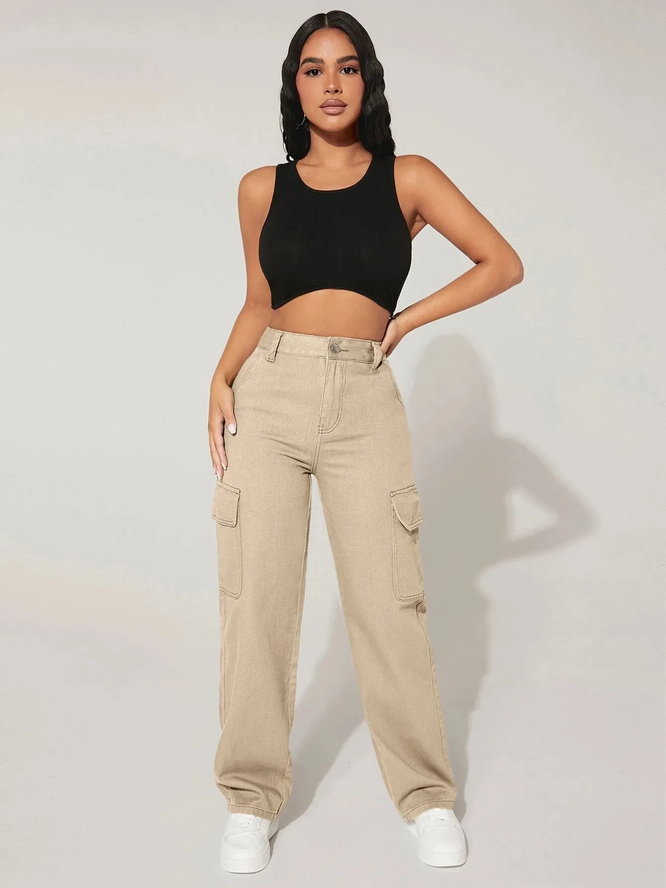 Solid Colored Pocket Side Cargo Jean