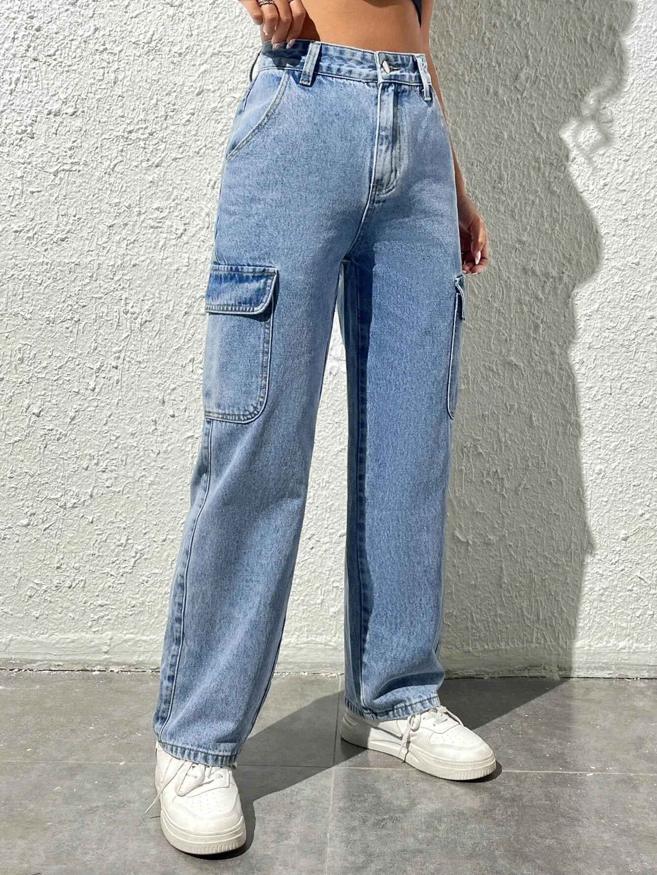 Solid Colored Pocket Side Cargo Jean