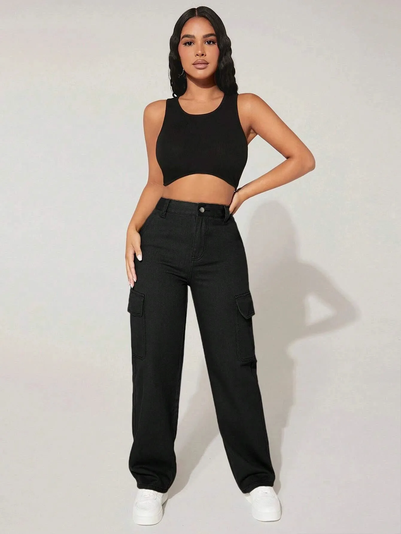 Solid Colored Pocket Side Cargo Jean