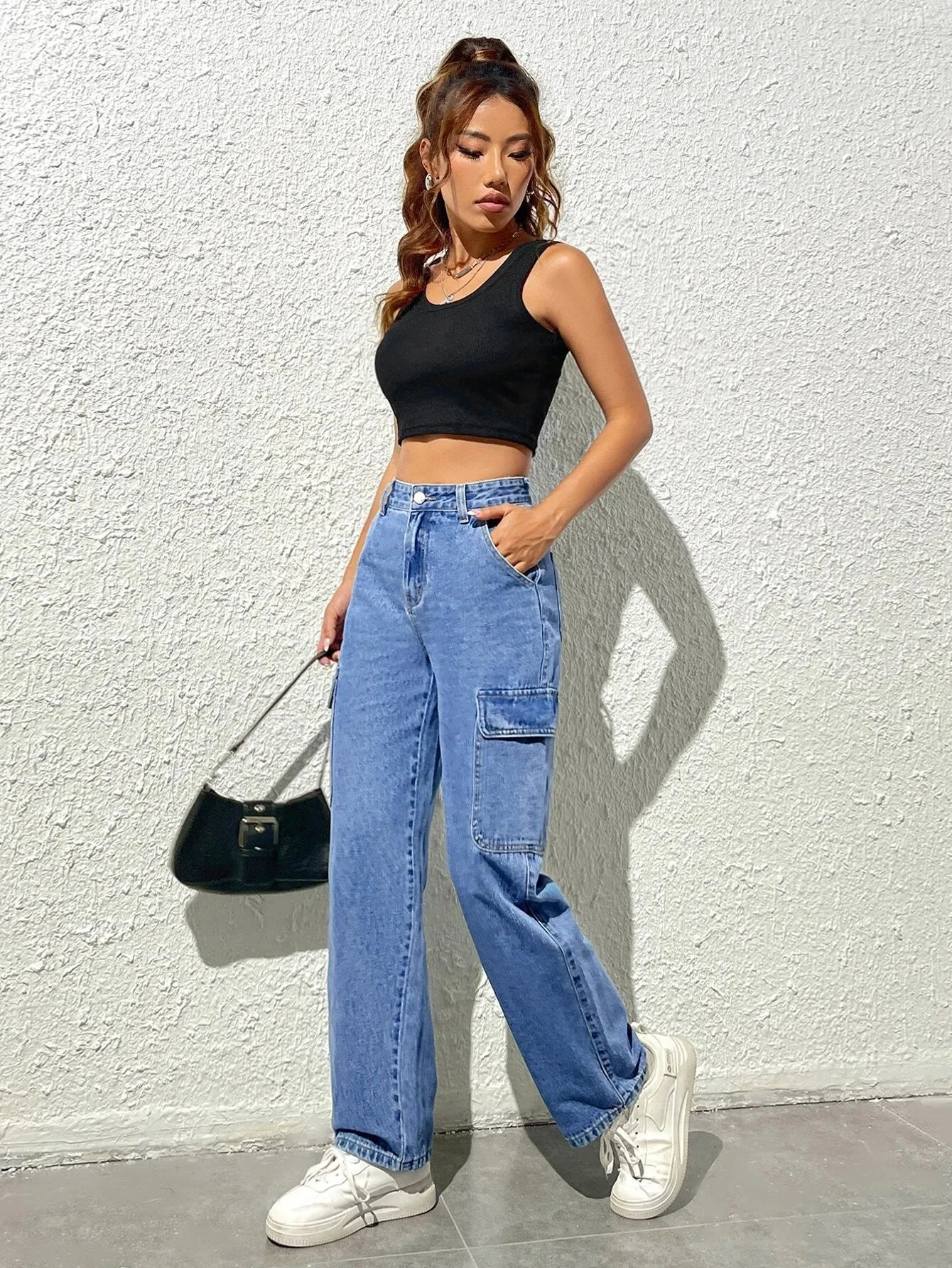 Solid Colored Pocket Side Cargo Jean