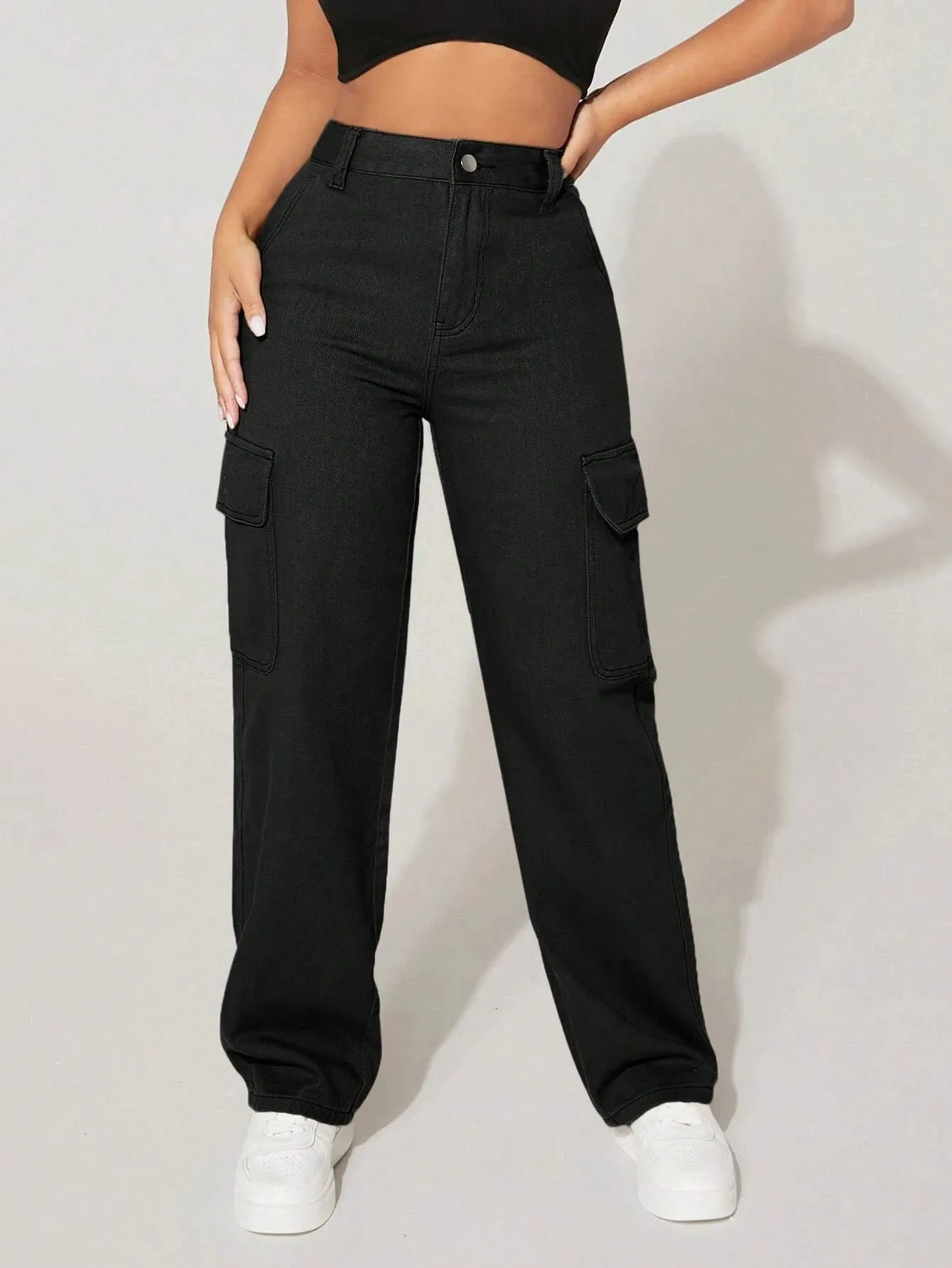 Solid Colored Pocket Side Cargo Jean