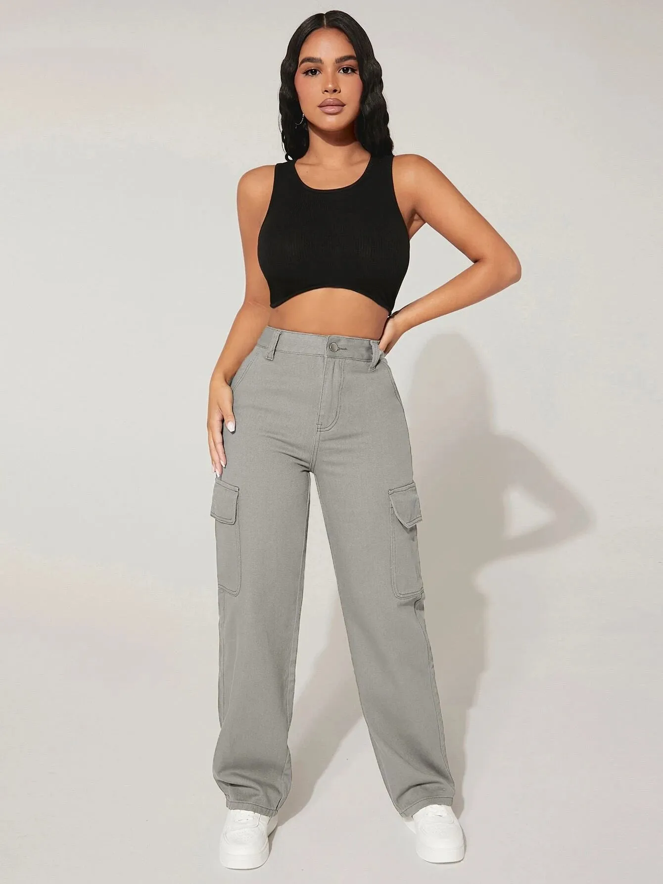 Solid Colored Pocket Side Cargo Jean