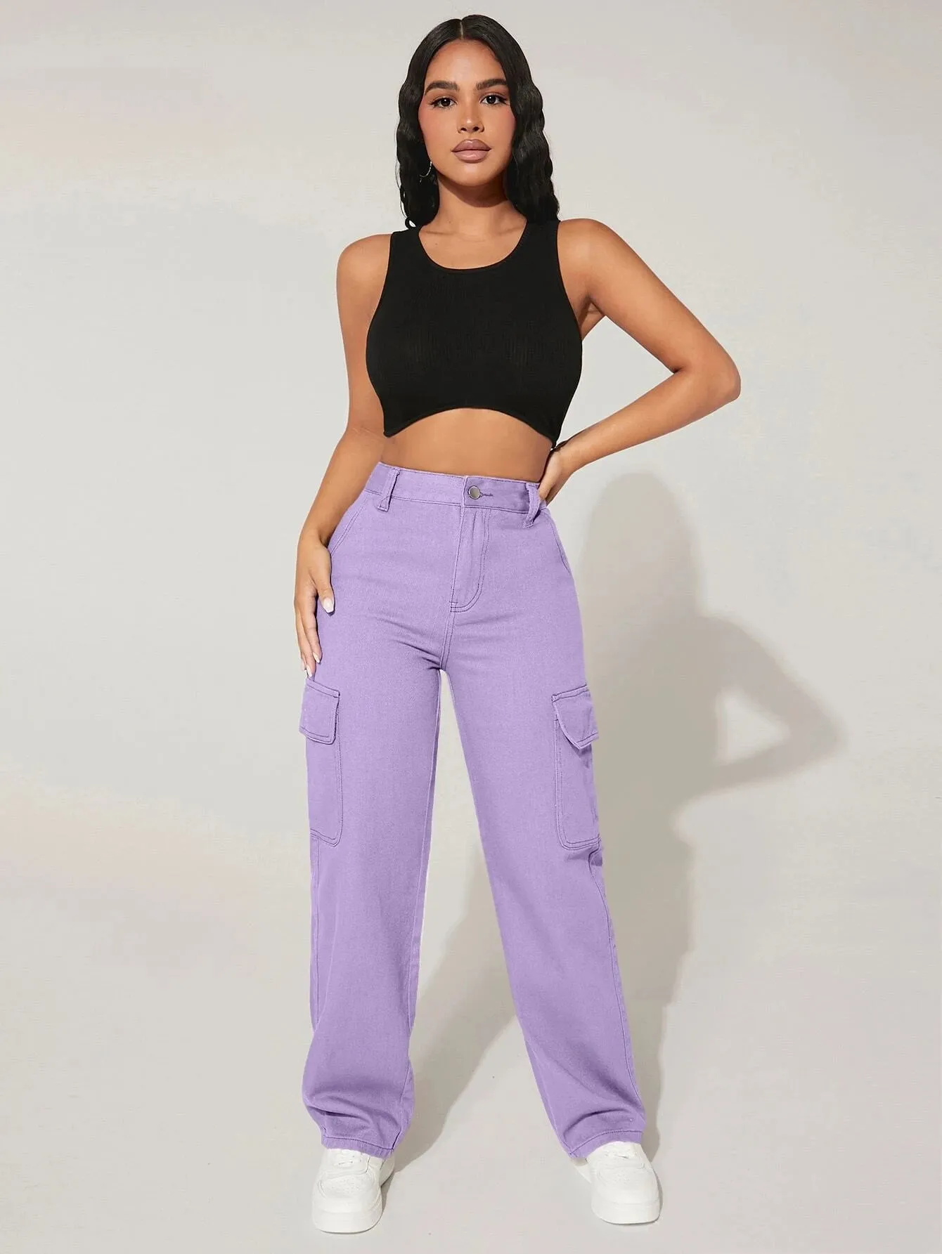 Solid Colored Pocket Side Cargo Jean
