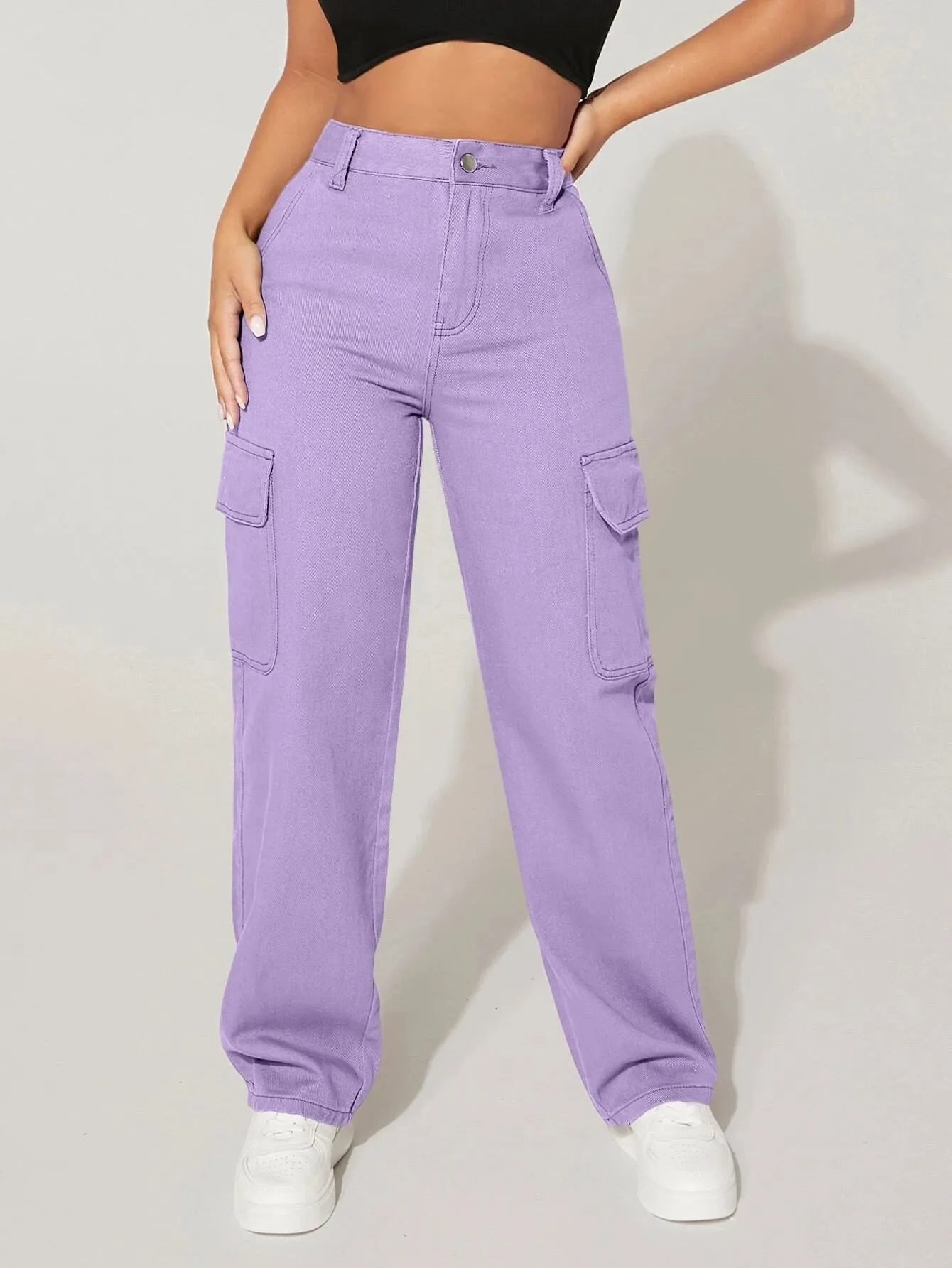 Solid Colored Pocket Side Cargo Jean