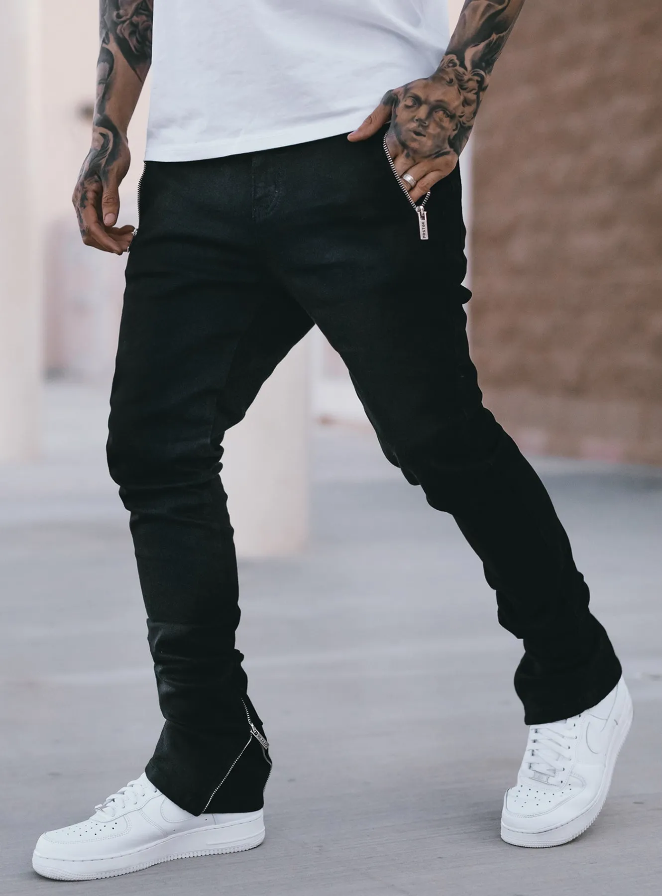 Stacked Track Jeans V1 in Jet Black