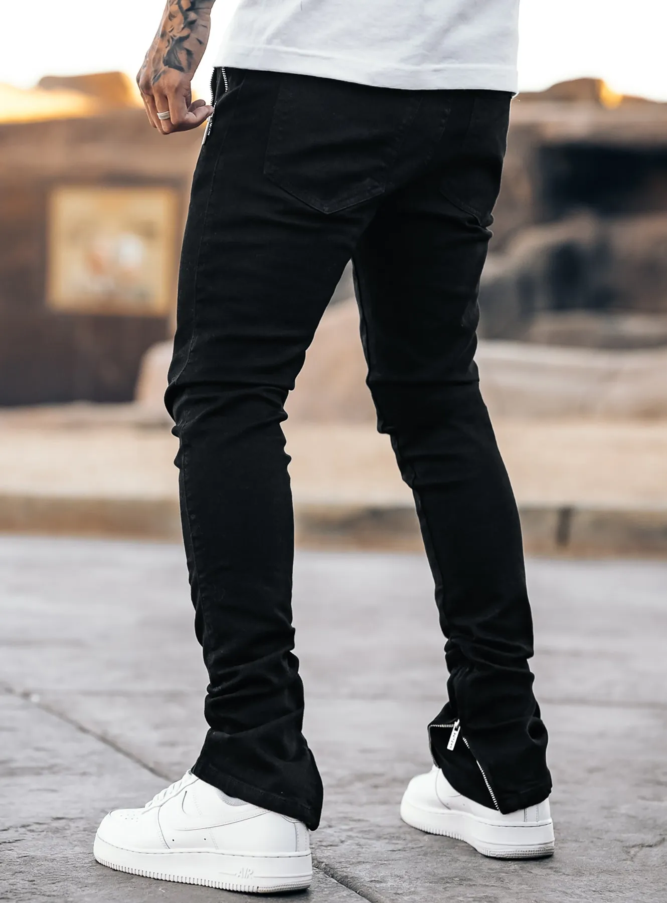 Stacked Track Jeans V1 in Jet Black