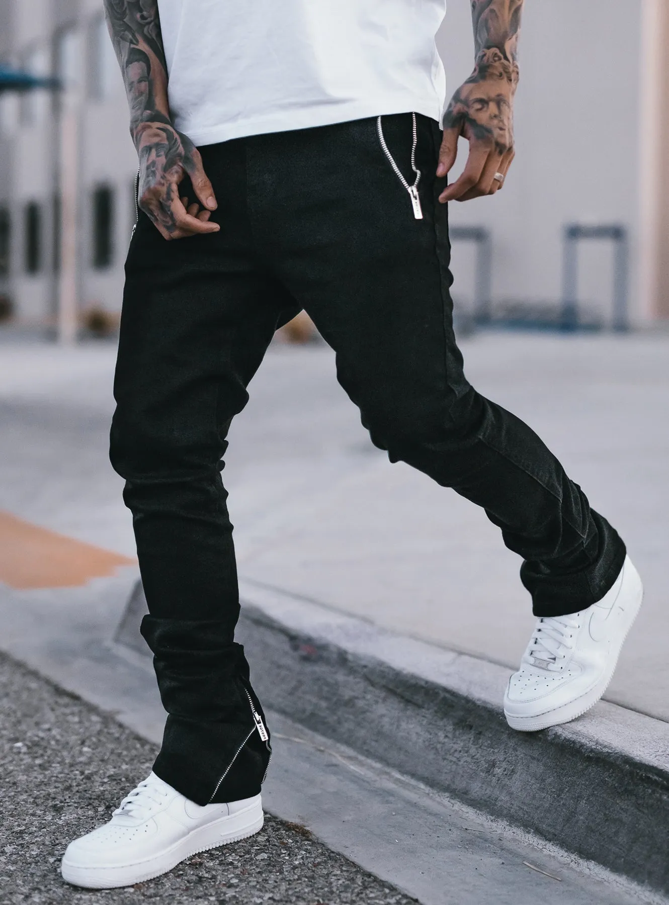Stacked Track Jeans V1 in Jet Black