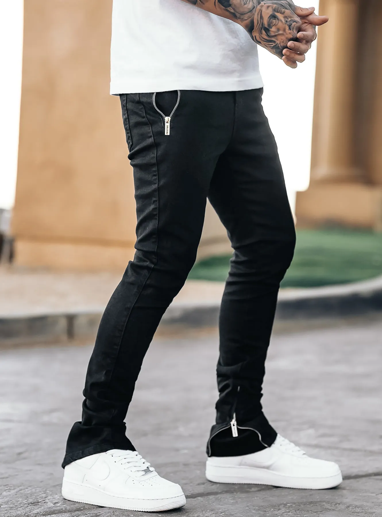 Stacked Track Jeans V1 in Jet Black