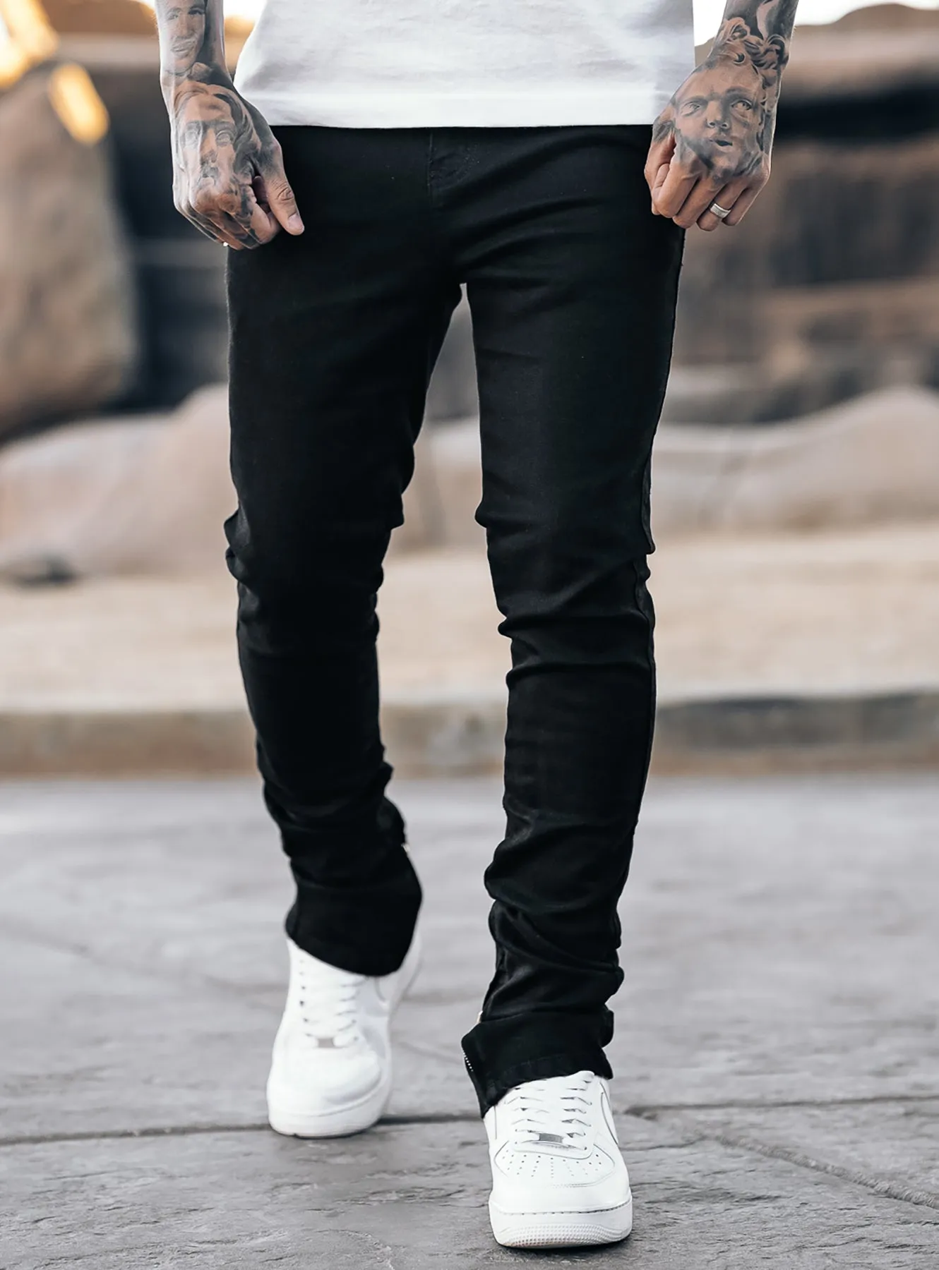 Stacked Track Jeans V1 in Jet Black