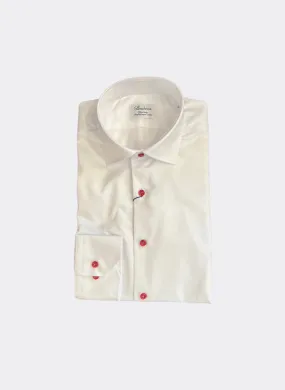 Stenströms White Twill Shirt With Red Contrast Buttons