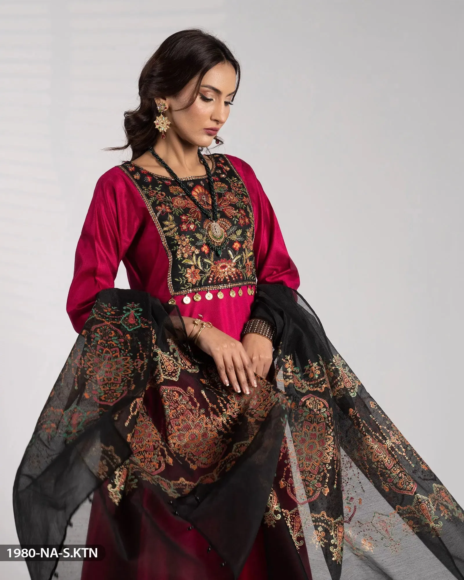 Stitched 3 Piece Chambray Katan Frock| 1980-NA-S.KTN