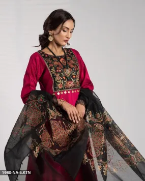 Stitched 3 Piece Chambray Katan Frock| 1980-NA-S.KTN
