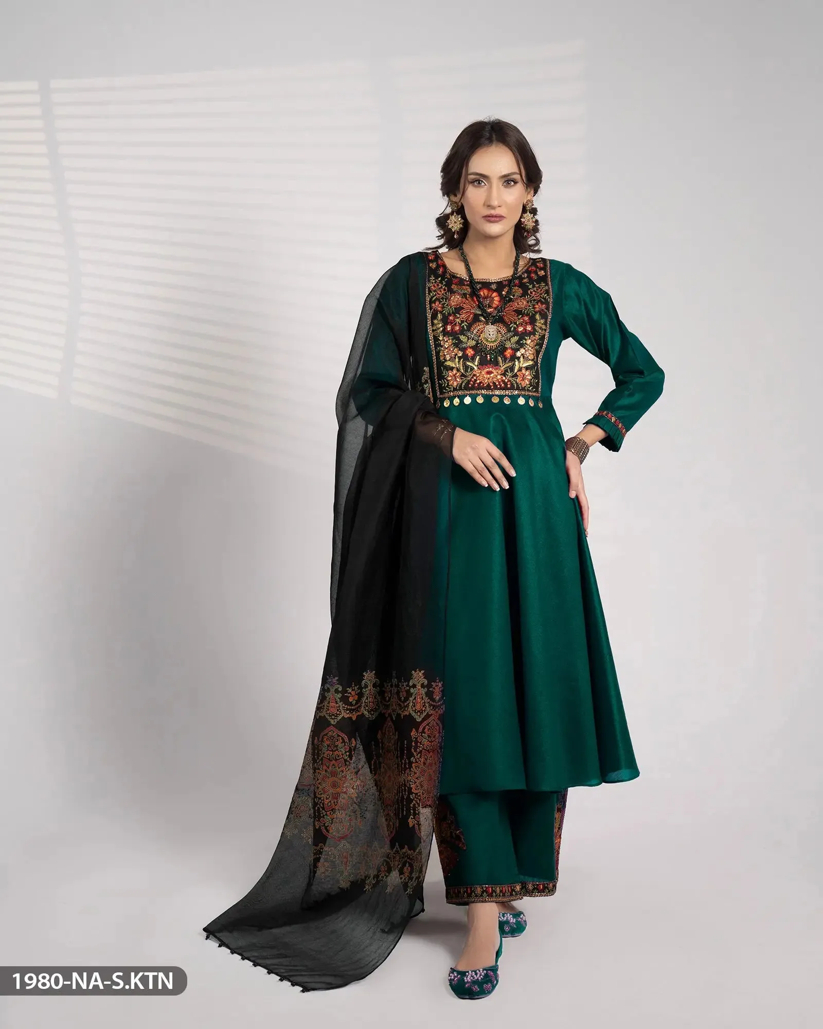 Stitched 3 Piece Chambray Katan Frock| 1980-NA-S.KTN
