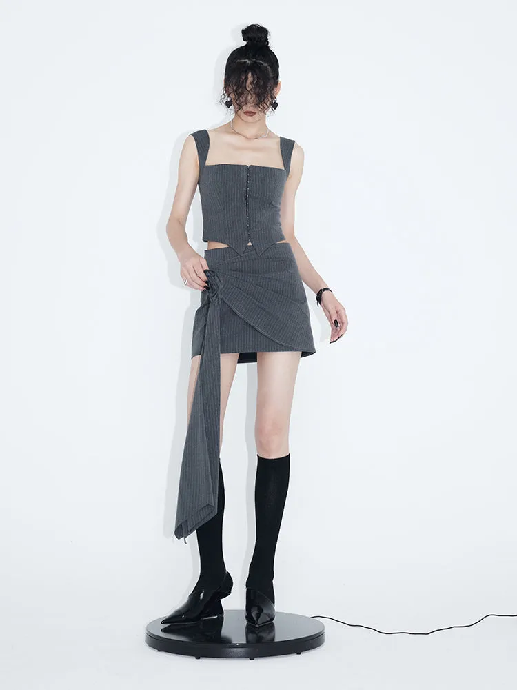 Striped Camisole & Detachable Floral Pleated Skirt