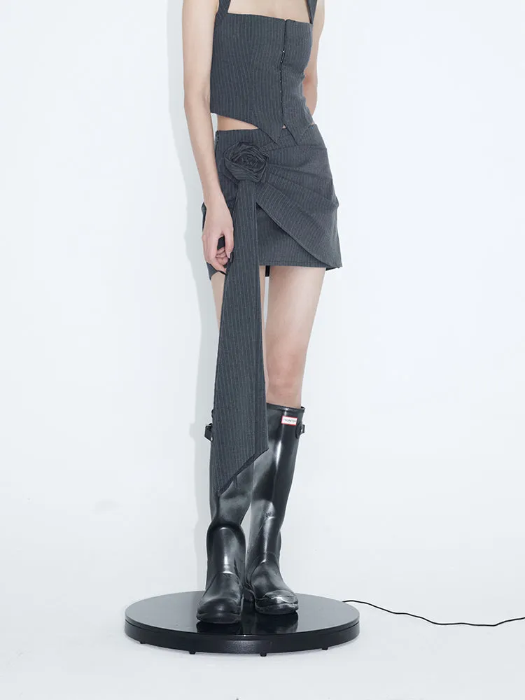 Striped Camisole & Detachable Floral Pleated Skirt