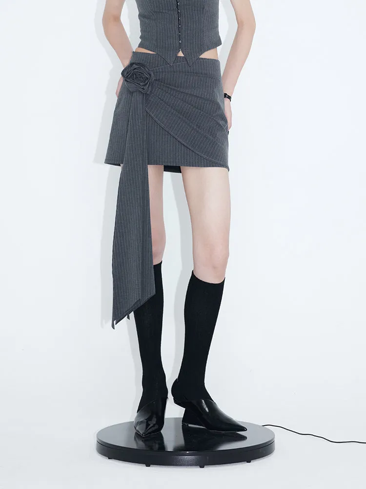 Striped Camisole & Detachable Floral Pleated Skirt