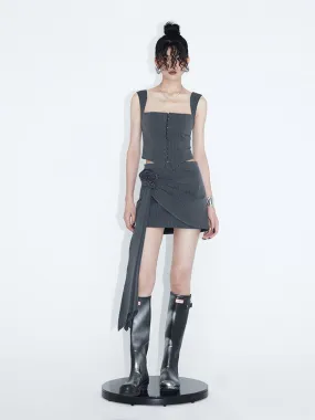 Striped Camisole & Detachable Floral Pleated Skirt