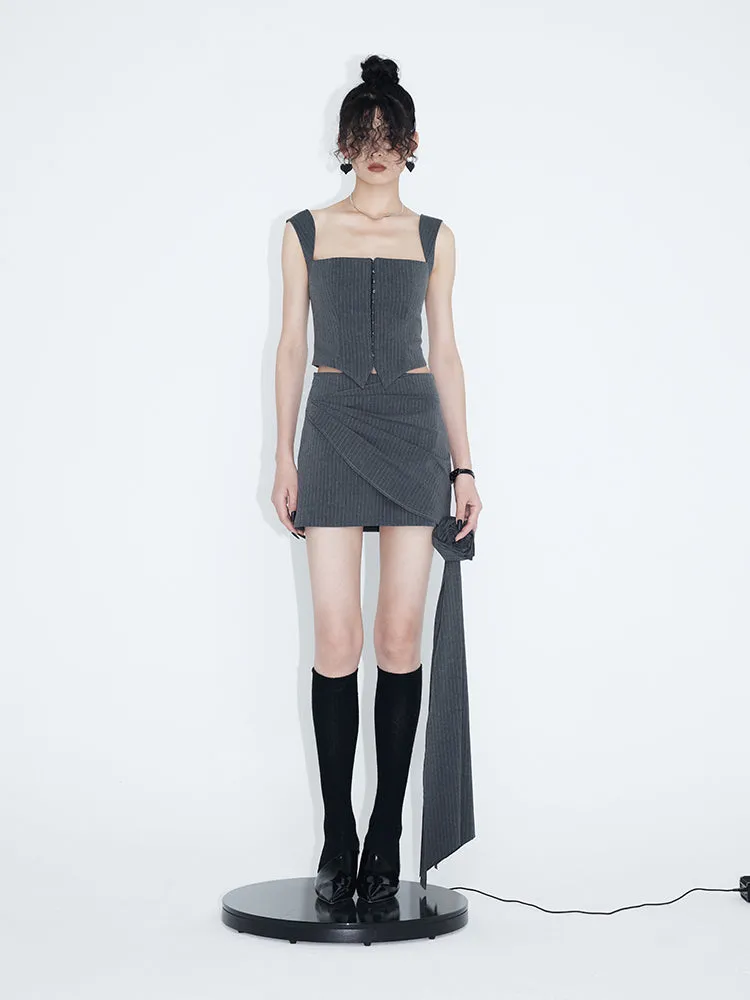 Striped Camisole & Detachable Floral Pleated Skirt