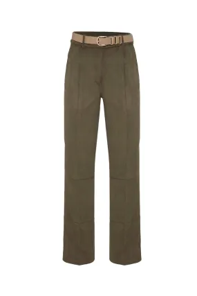 Suede Green High Waist Pants