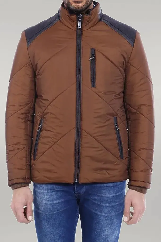 Tan Quilted Down Men Coat - Wessi
