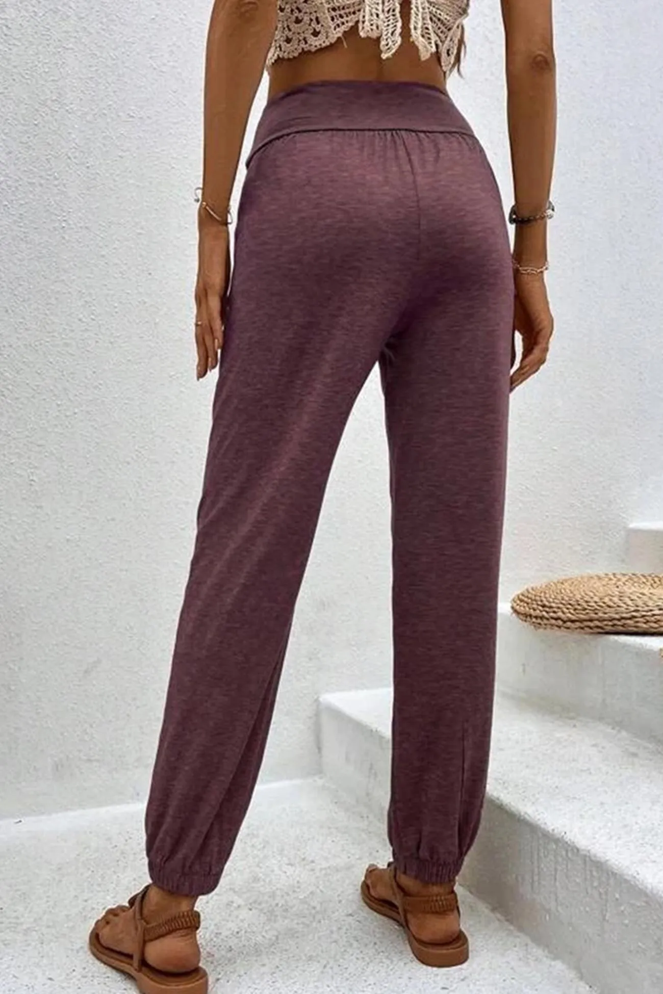 TastyHottie - Gathered High waist Solid Long Pants