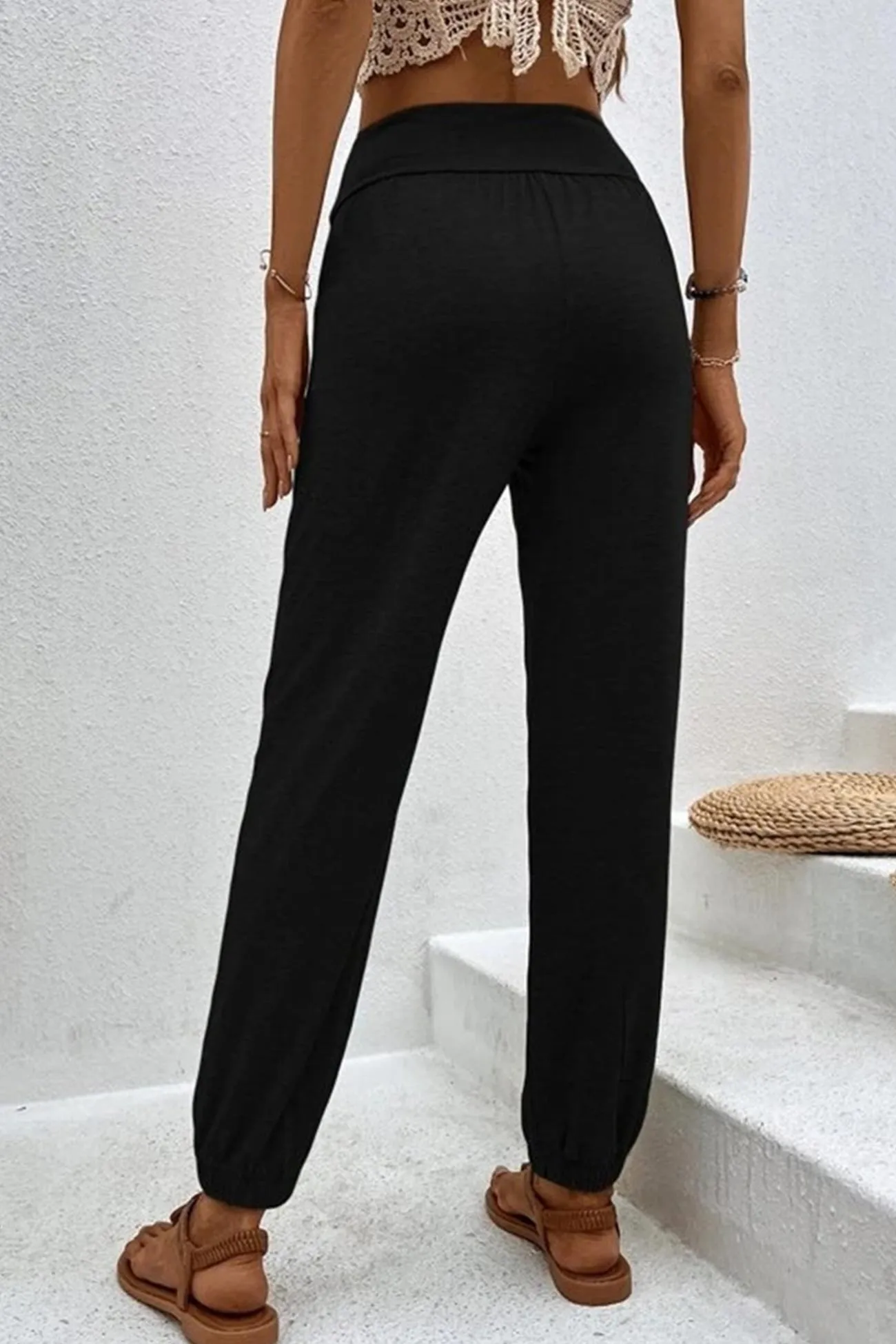 TastyHottie - Gathered High waist Solid Long Pants