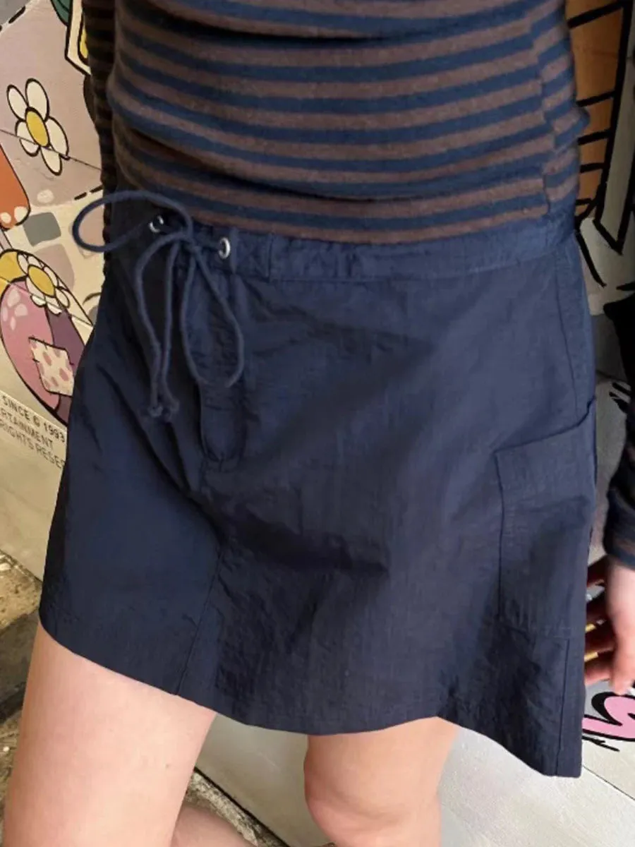 TAVIMART  -  Streetwear Casual Drawstring Cargo A-line Skirts Women Solid Fashion Pocket Sporty Mini Skirt Female Vintage Chic Y2K Chic Falda