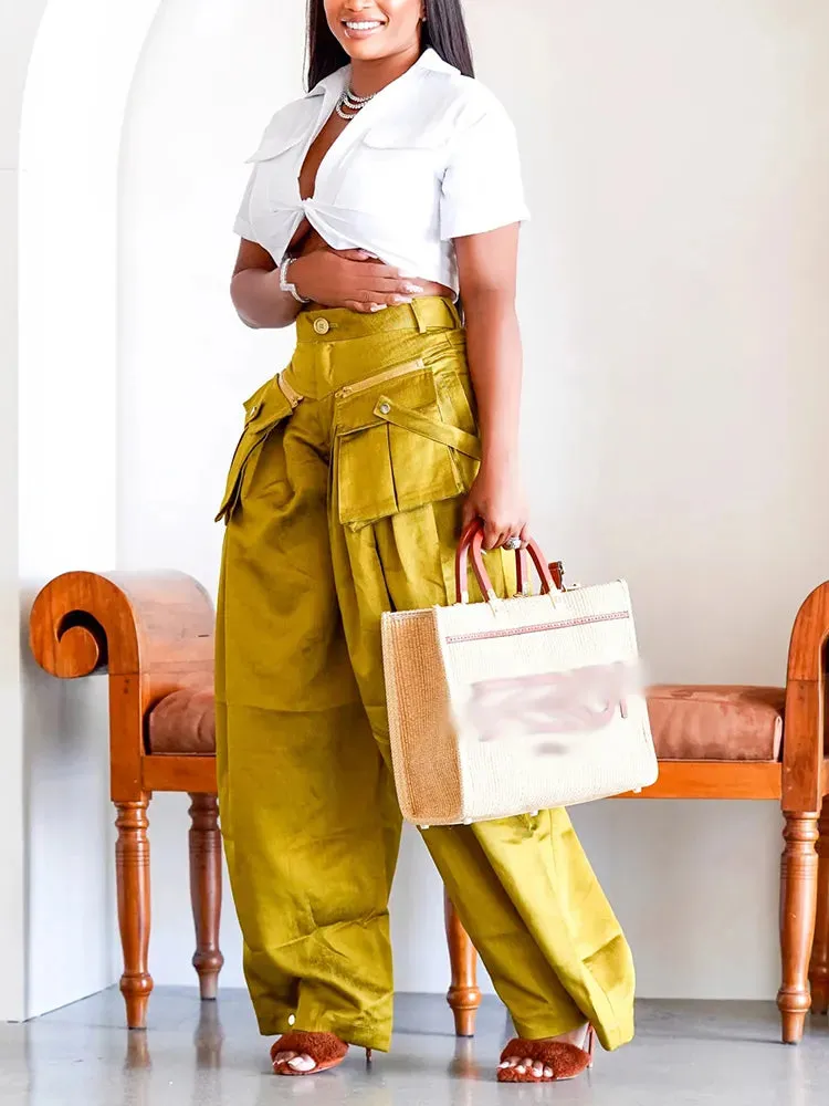 TEEK - Golden Green Pocket Chic Pants