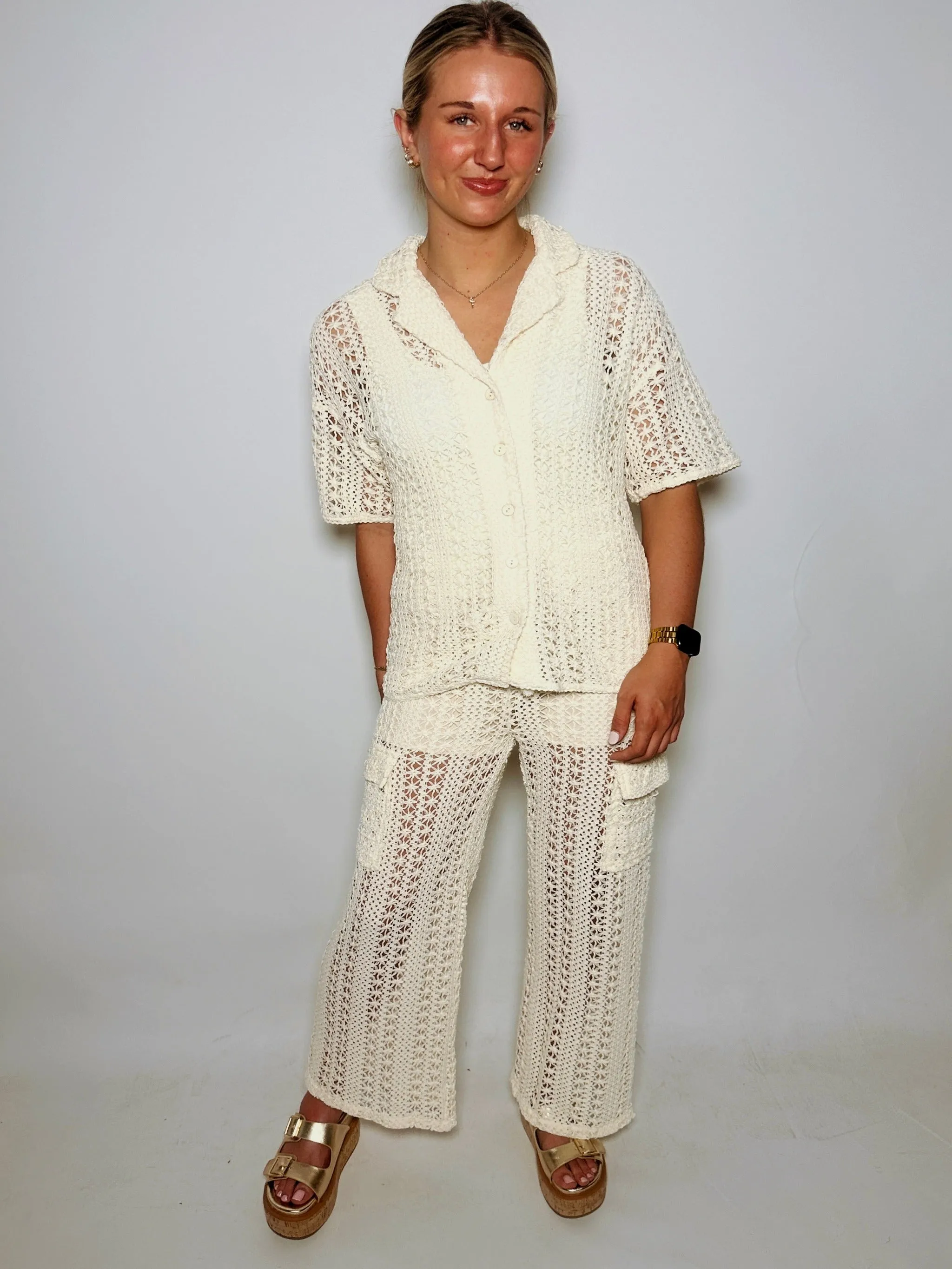The Cabo Dreams Crochet Cargo Pants - Natural