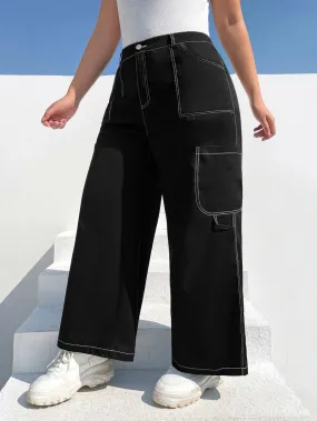 Top Stitching Flap Pocket Cargo Pants