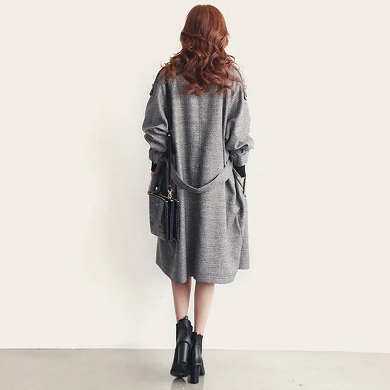 Turn-down Collar Long Sleeves Double Button Long Wool Coat
