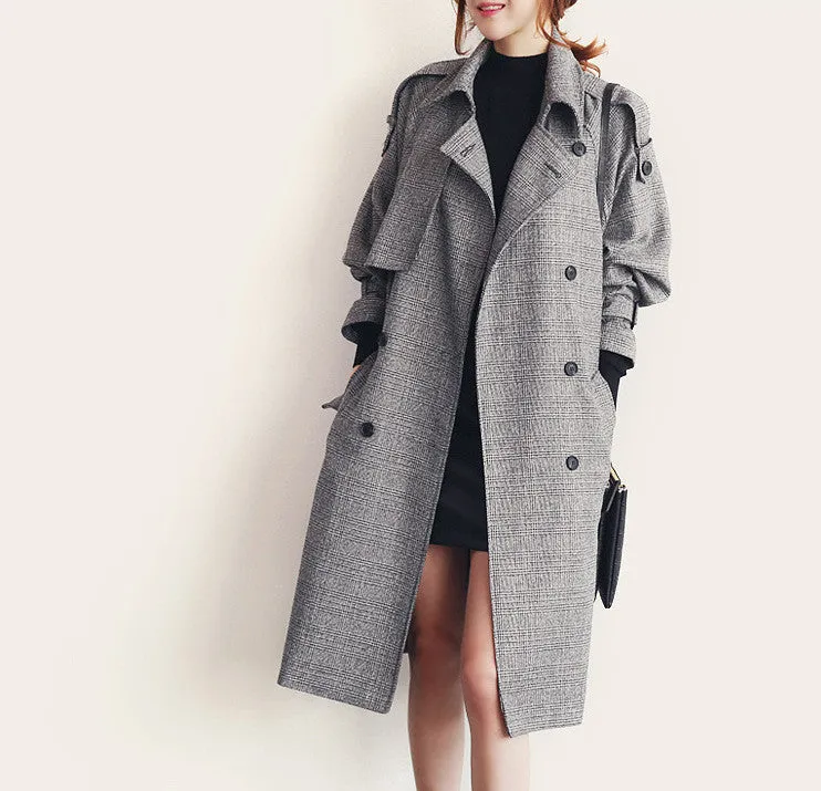 Turn-down Collar Long Sleeves Double Button Long Wool Coat
