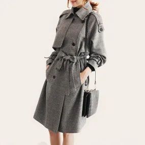 Turn-down Collar Long Sleeves Double Button Long Wool Coat