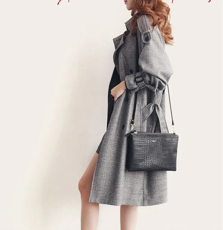 Turn-down Collar Long Sleeves Double Button Long Wool Coat