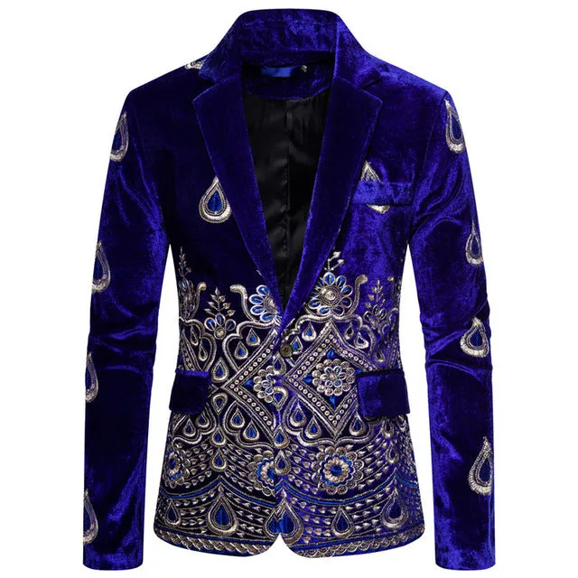 Velvet Fashion Embroidery Stage Dress Singer Costume Men Blazer