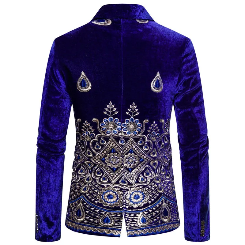 Velvet Fashion Embroidery Stage Dress Singer Costume Men Blazer