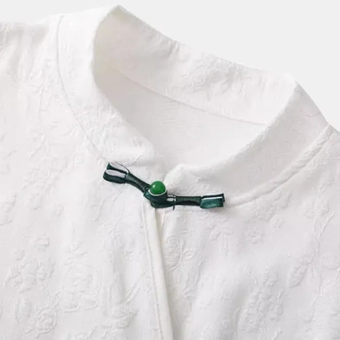 Vintage Buckle Tassel Shirt Green Pleated Skirt