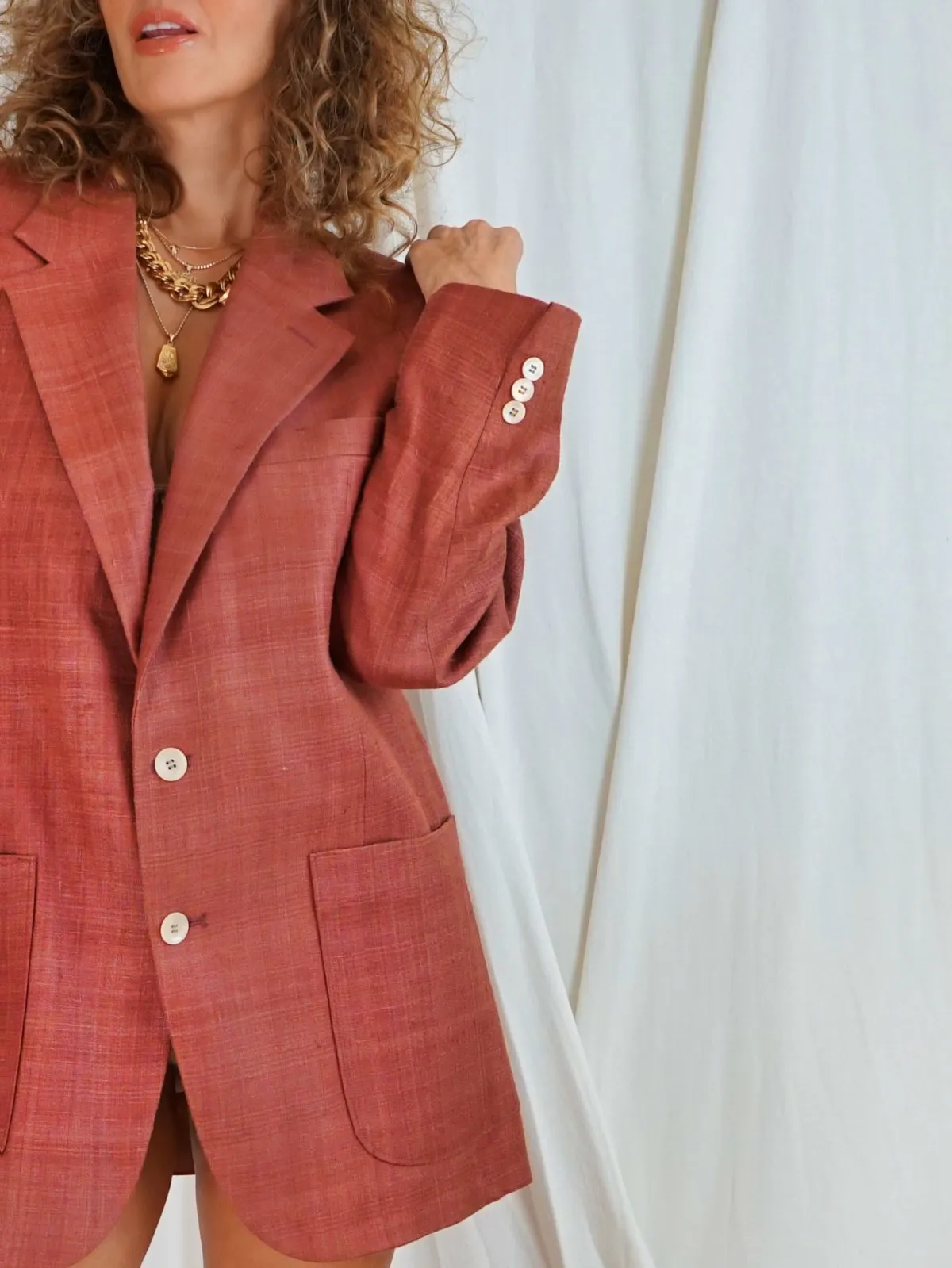 Vintage Dusty Rose Raw Silk Boyfriend Blazer