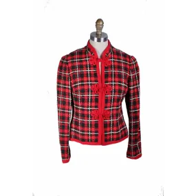 Vintage Woven Cotton Red Black Plaid Blazer Jacket Frogs Junior Dress Shop 1940s