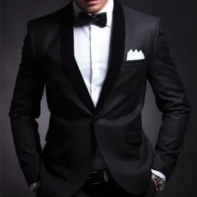 Voguable Black Wedding Tuxedo for Groom 2 Piece Slim Fit Men Suits Set Shawl Lapel Custom Prom Business Boyfriend Jacket with Pants