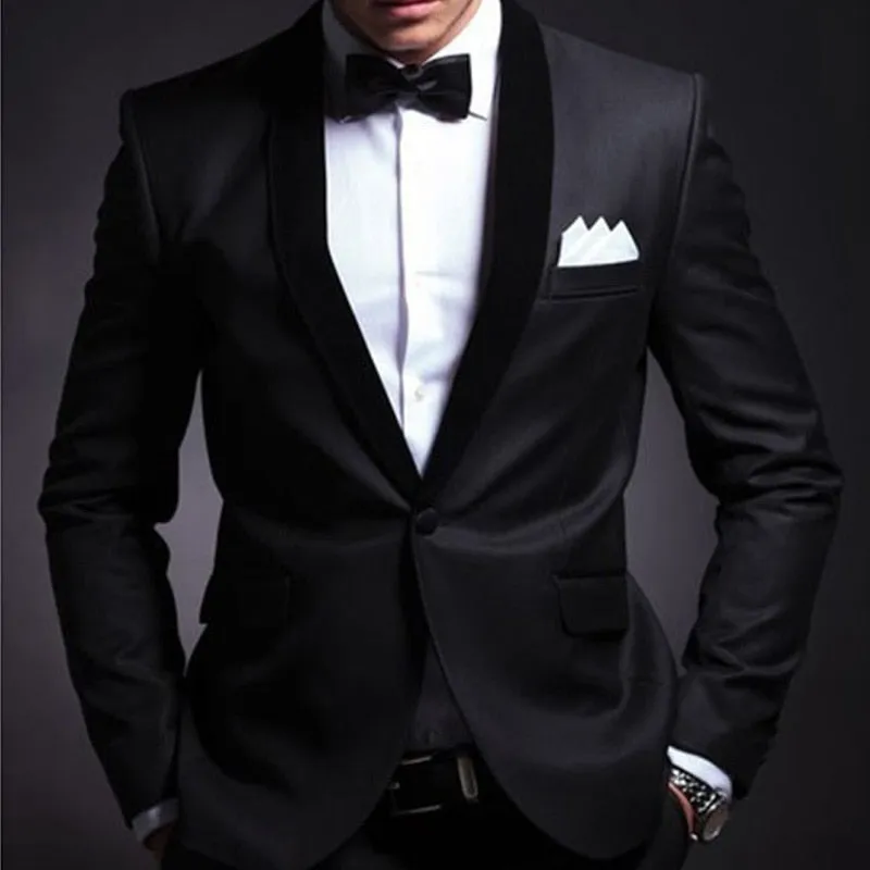 Voguable Black Wedding Tuxedo for Groom 2 Piece Slim Fit Men Suits Set Shawl Lapel Custom Prom Business Boyfriend Jacket with Pants