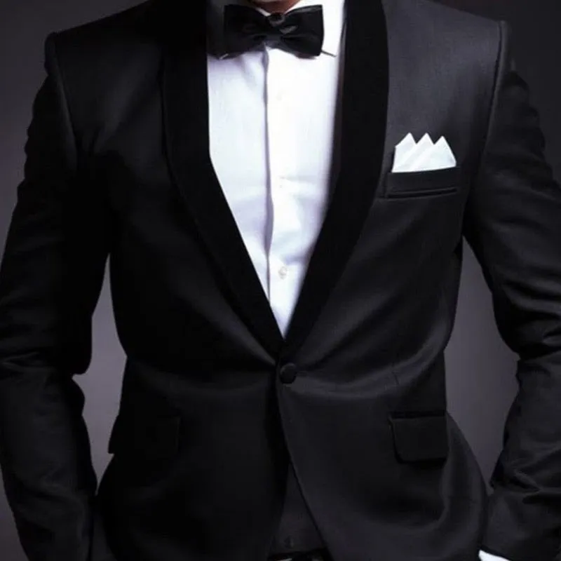 Voguable Black Wedding Tuxedo for Groom 2 Piece Slim Fit Men Suits Set Shawl Lapel Custom Prom Business Boyfriend Jacket with Pants