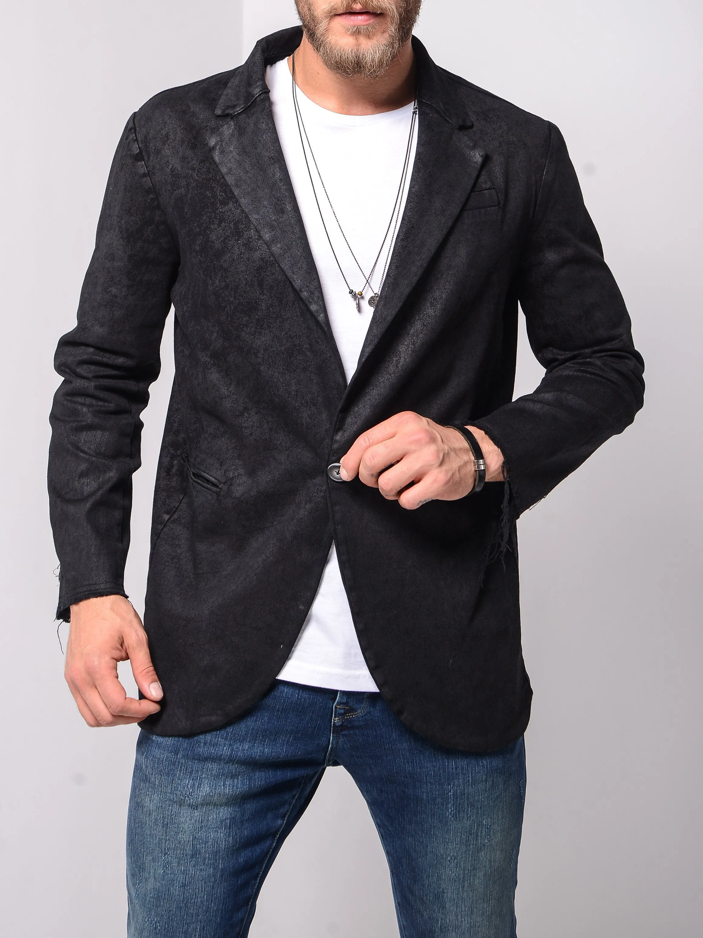 Waxed Denim Blazer