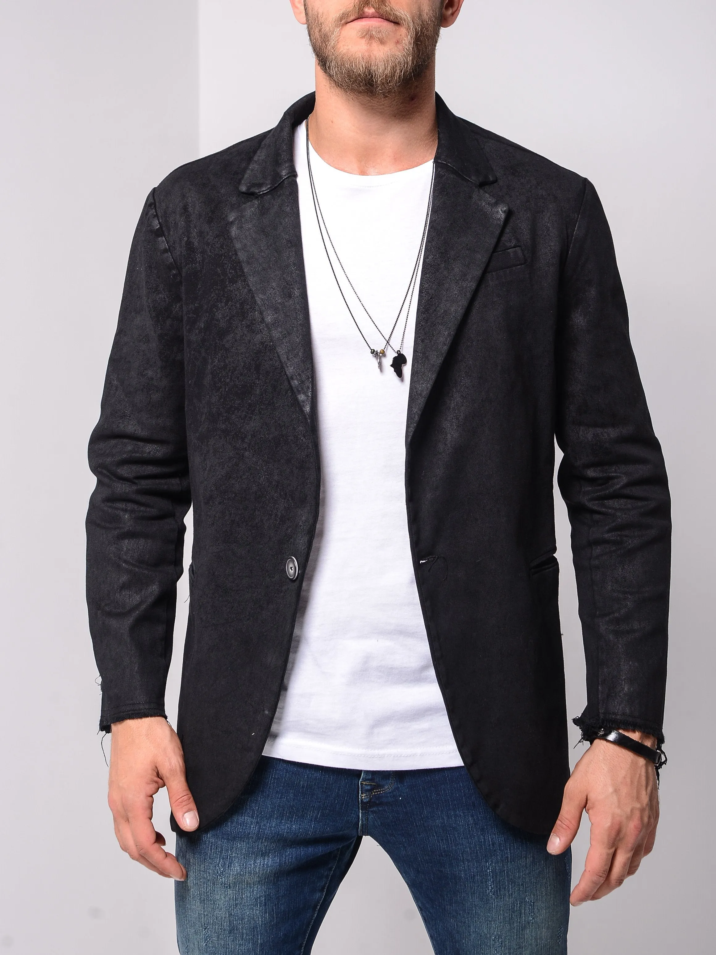 Waxed Denim Blazer